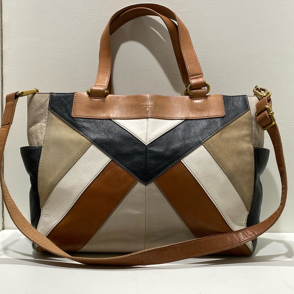 FOSSIL (SHB 1249) Large Patchwork Leather/ Suede Tote Bag